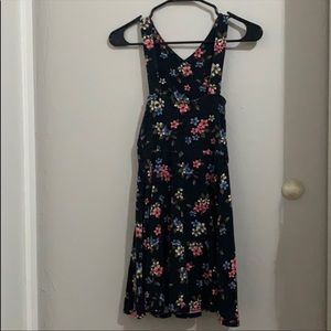 Dark blue floral dress.